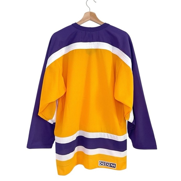 Vintage CCM NHL LA Kings Hockey Jersey Air-Knit Crown Logo Yellow Purple Medium - Picture 2 of 15